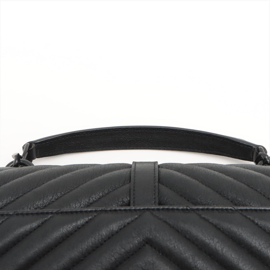College Medium Quilted "Y" Leather All Black 2-Way Bag