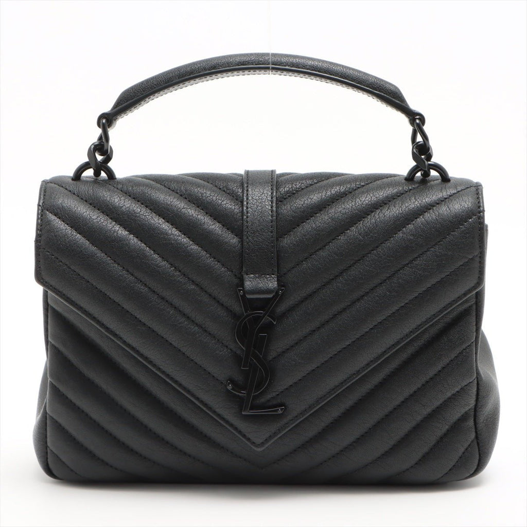 College Medium Quilted "Y" Leather All Black 2-Way Bag