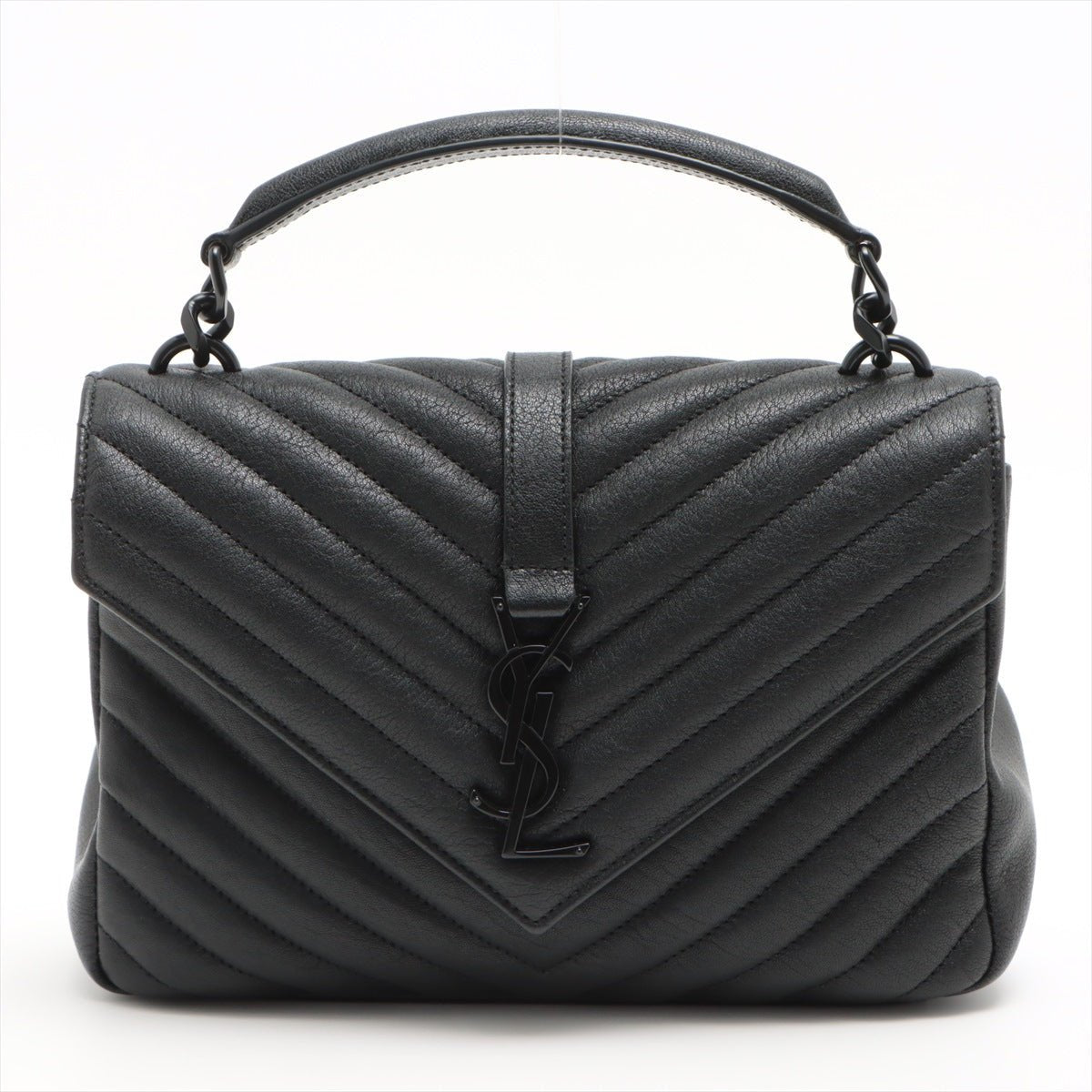 College Medium Quilted "Y" Leather All Black 2-Way Bag