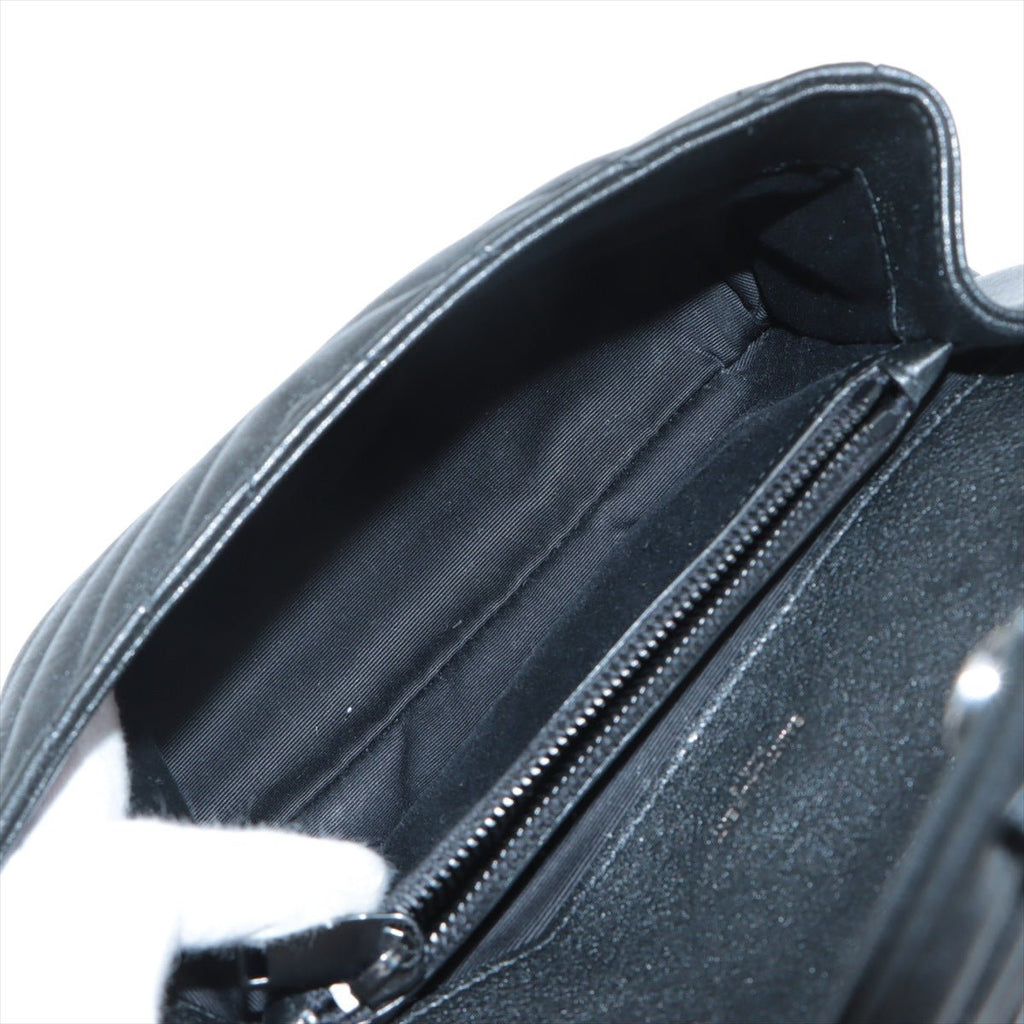 College Medium Quilted "Y" Leather All Black 2-Way Bag