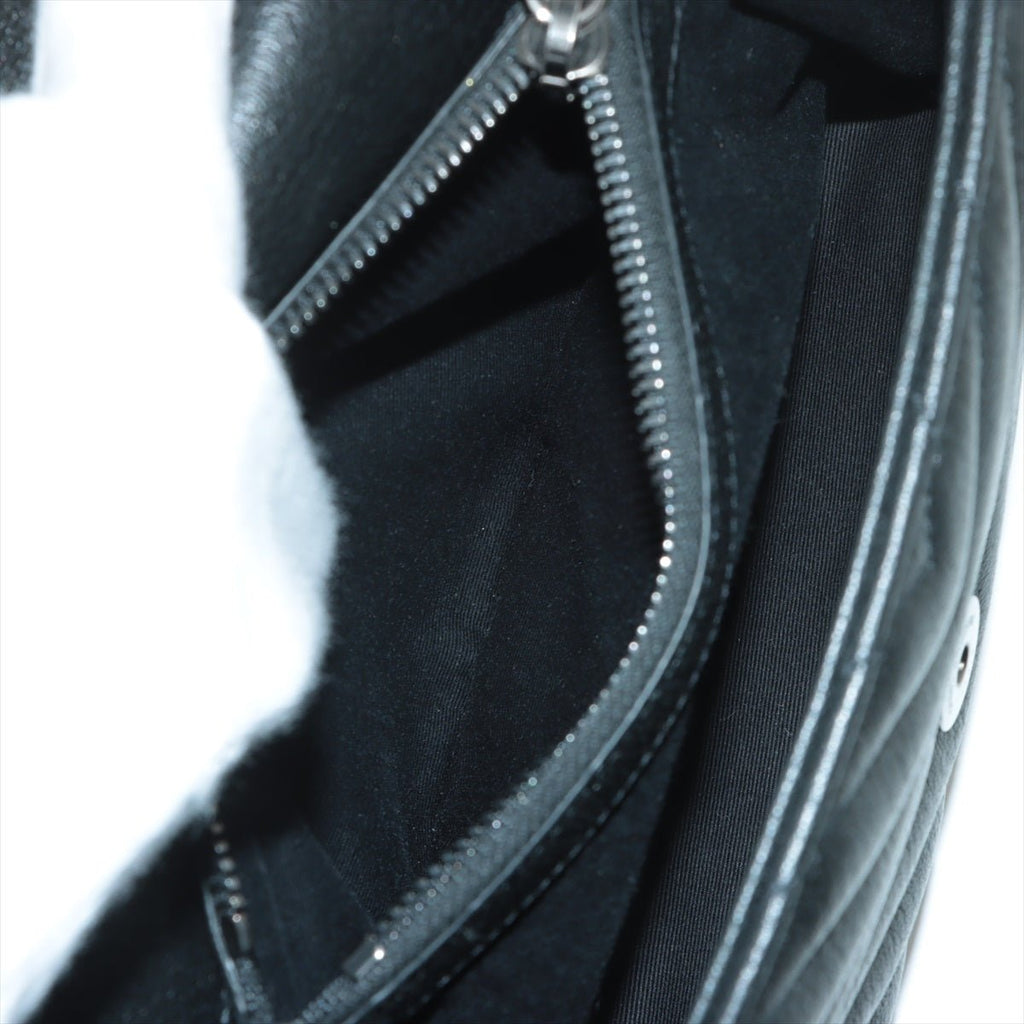 College Small Quilted "Y" Leather Black Bag