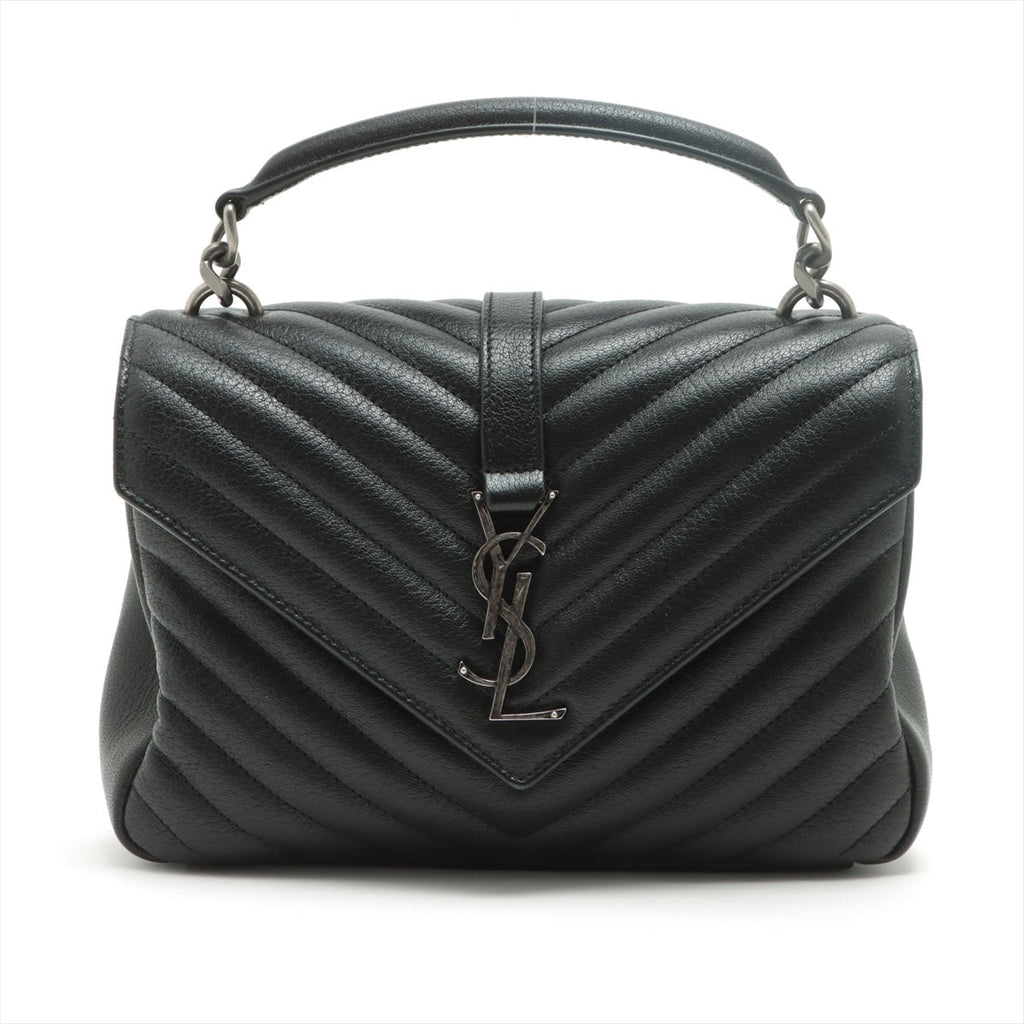 College Small Quilted "Y" Leather Black Bag