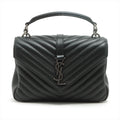 College Small Quilted "Y" Leather Black Bag