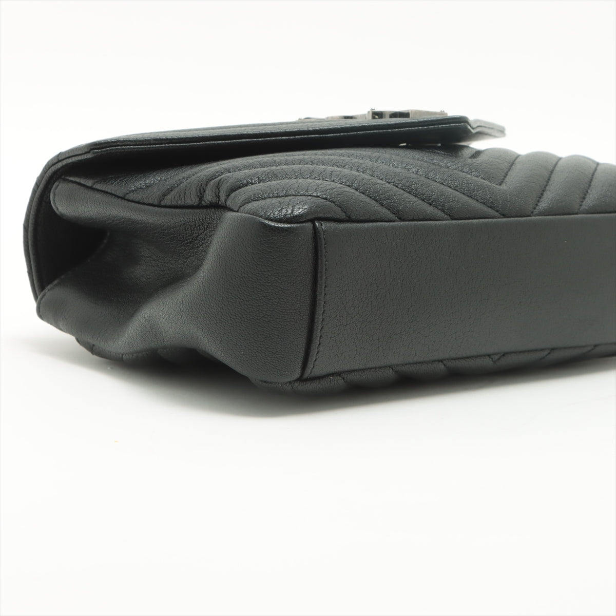 College Small Quilted "Y" Leather Black Bag