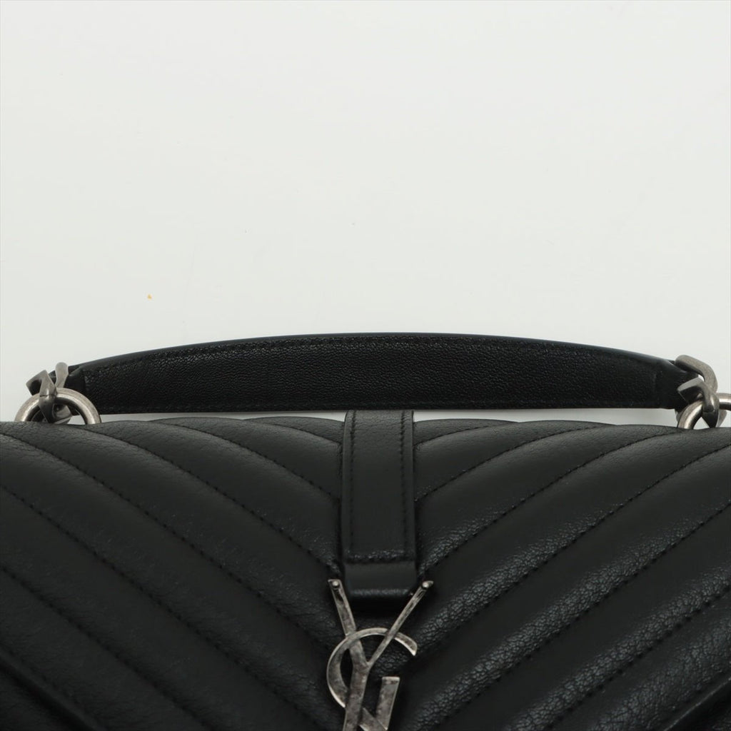 College Small Quilted "Y" Leather Black Bag