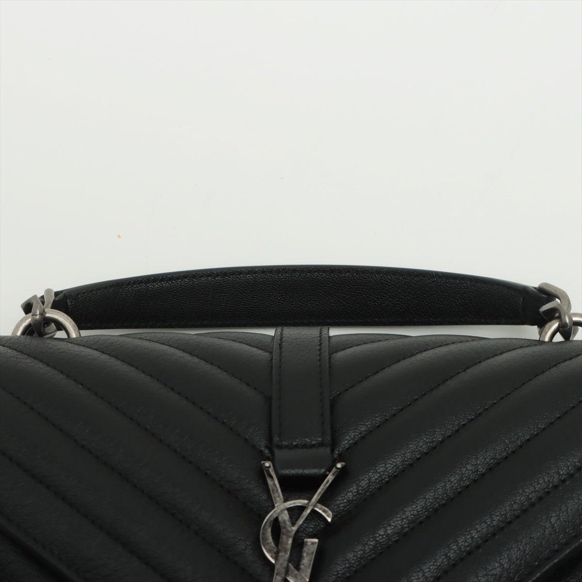 College Small Quilted "Y" Leather Black Bag