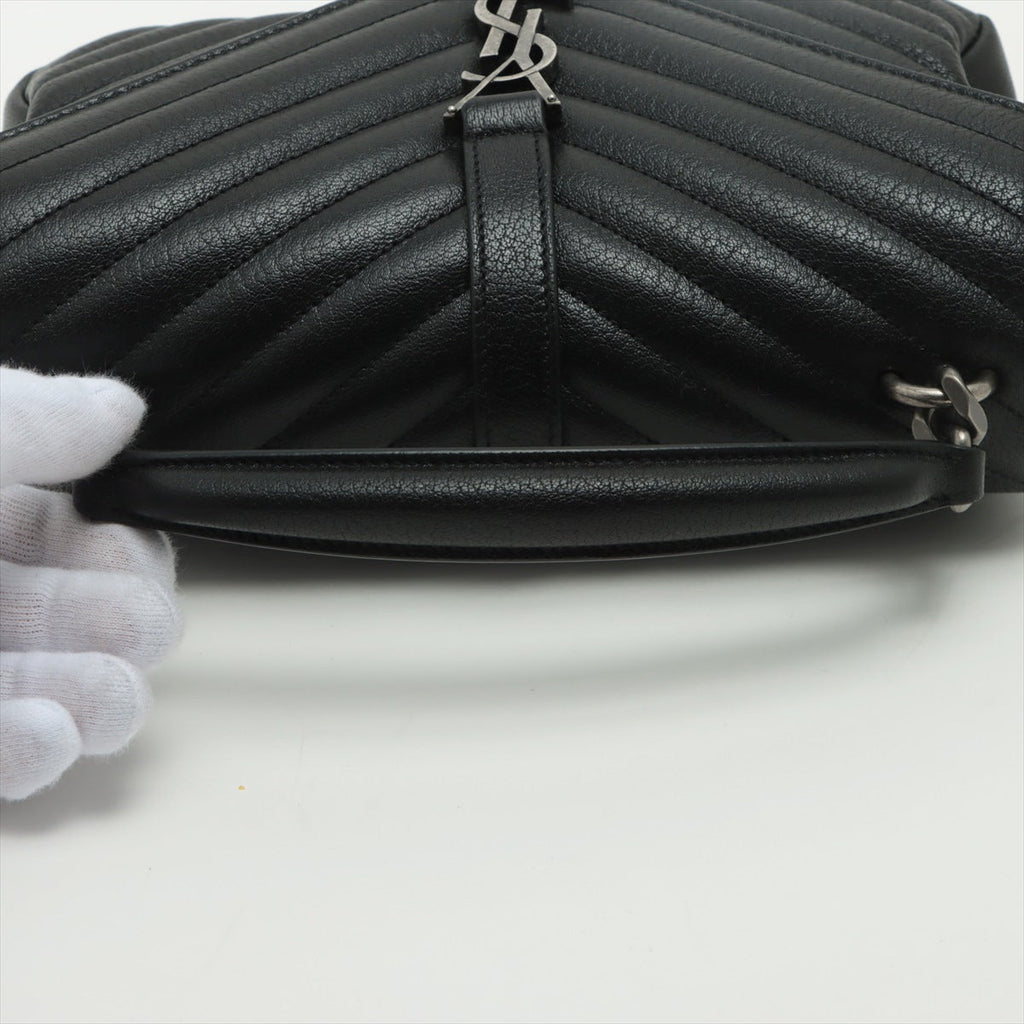 College Small Quilted "Y" Leather Black Bag