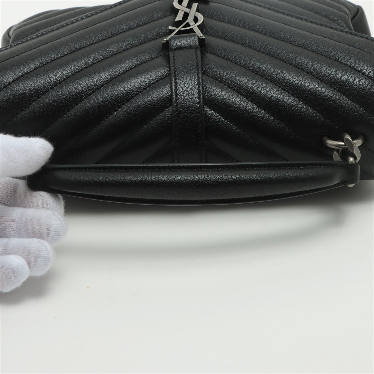 College Small Quilted "Y" Leather Black Bag