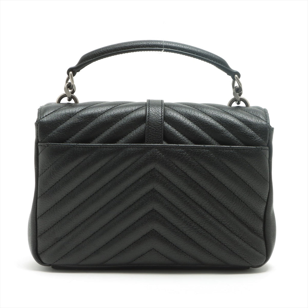 College Small Quilted "Y" Leather Black Bag