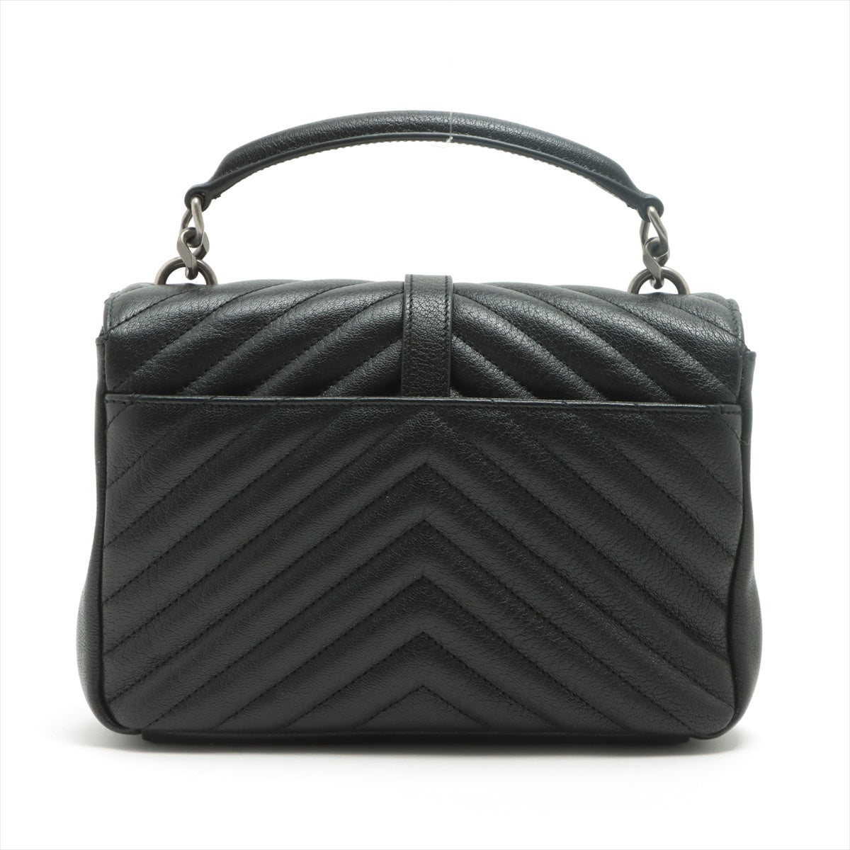 College Small Quilted "Y" Leather Black Bag
