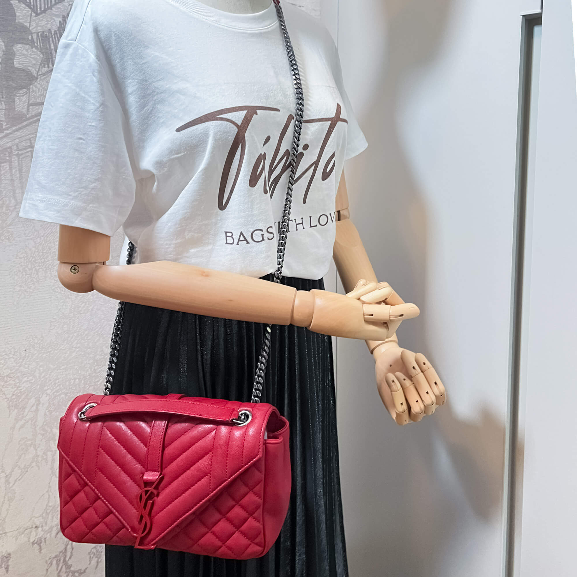 Envelope Leather Red Chain Shoulder Bag