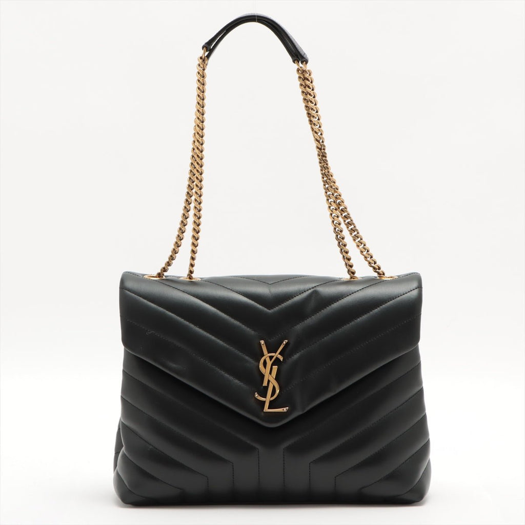 Loulou Medium Chain in Black Quilted "Y" Leather
