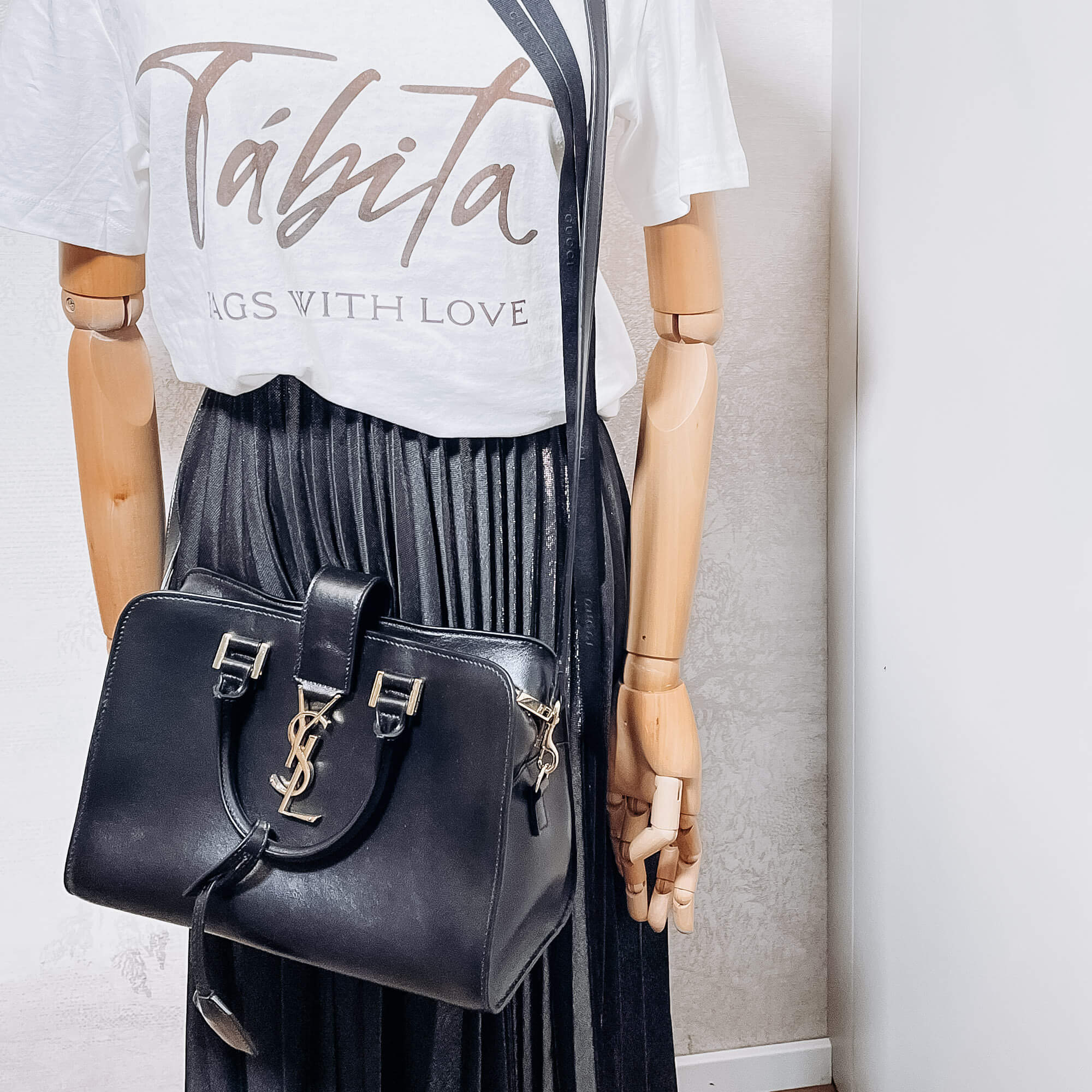 Paris Baby Cabas 2-Way Leather Black Bag