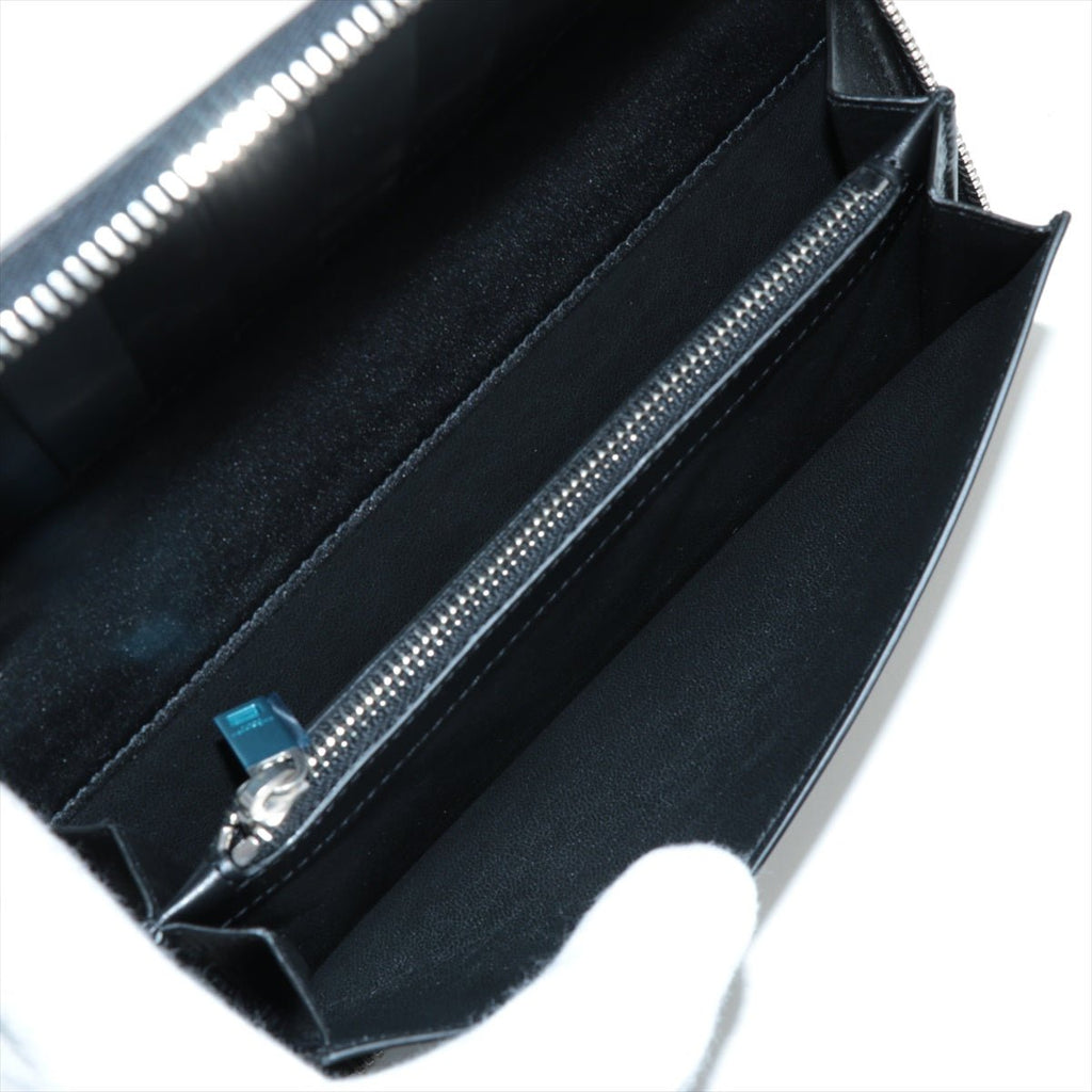 Paris Round Zip Wallet Black Leather