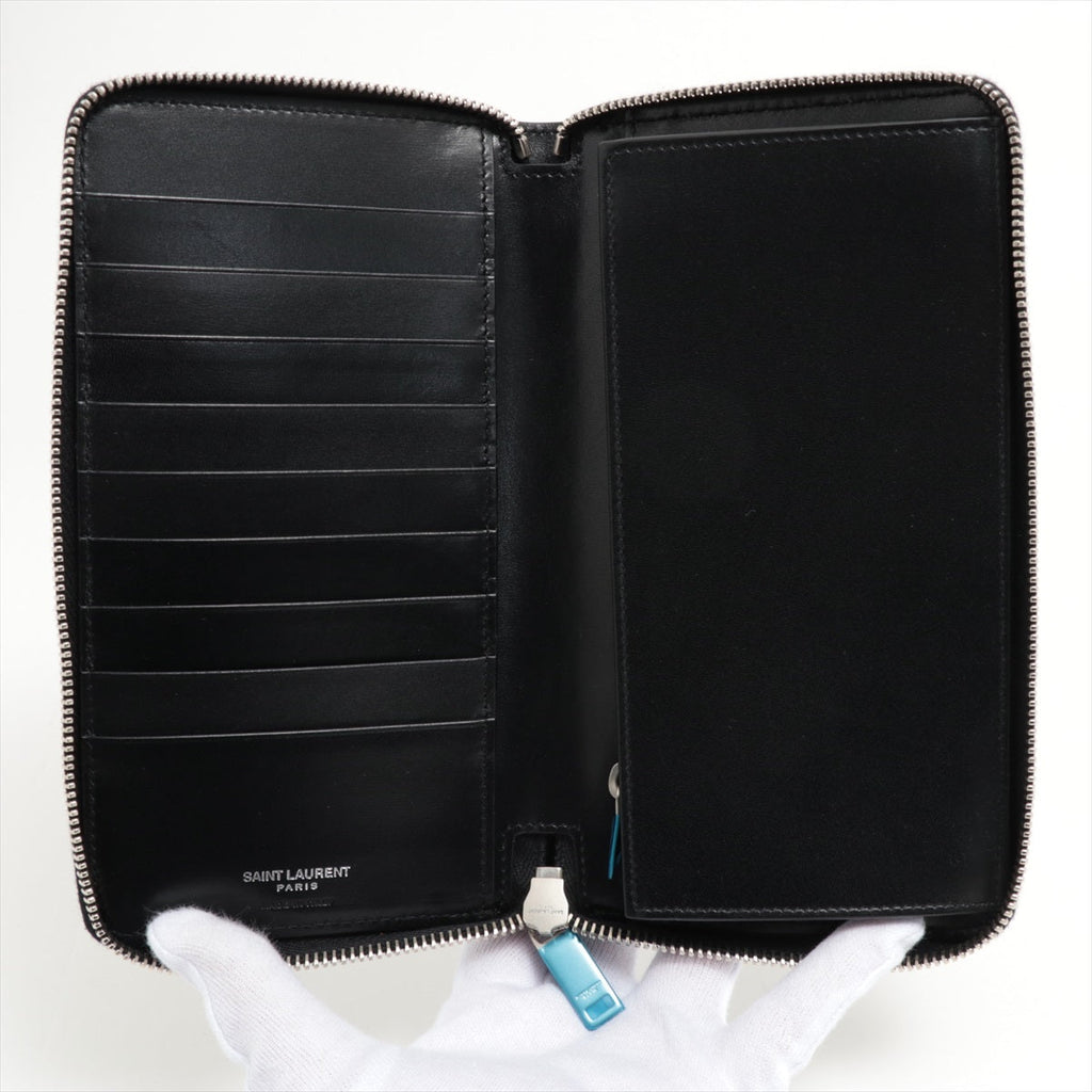 Paris Round Zip Wallet Black Leather