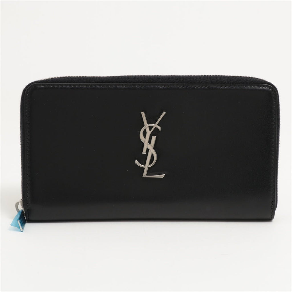 Paris Round Zip Wallet Black Leather