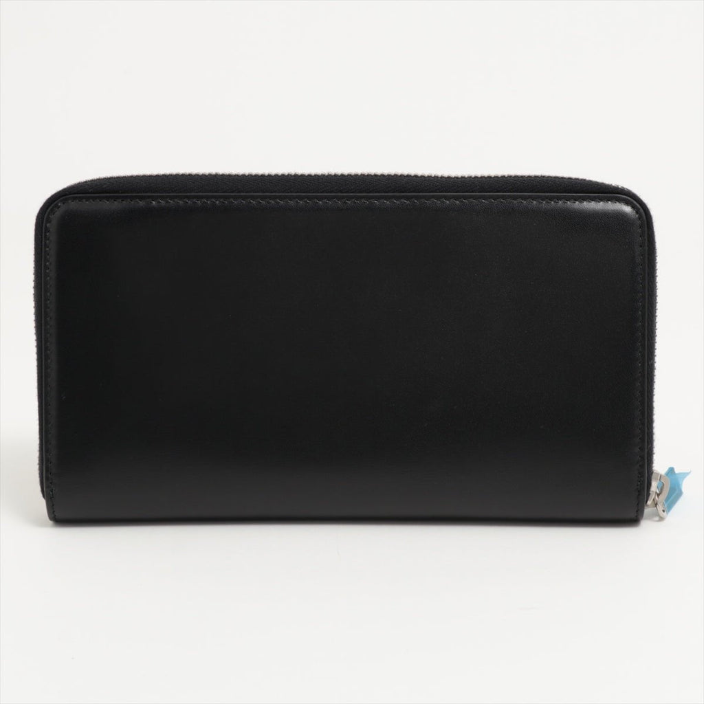 Paris Round Zip Wallet Black Leather