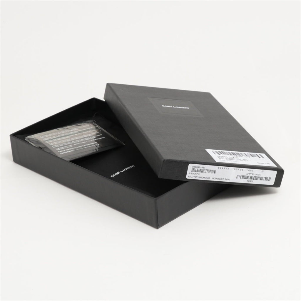 Paris Round Zip Wallet Black Leather