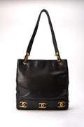 Vintage Chanel Black Leather Tote Bag