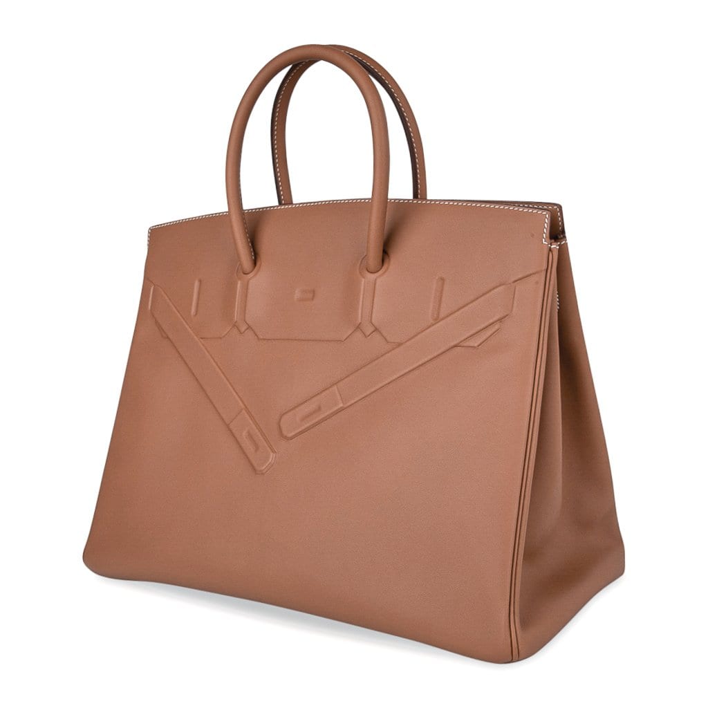 Hermes Shadow Birkin 35 Bag Limited Edition Gold Evercalf Leather New