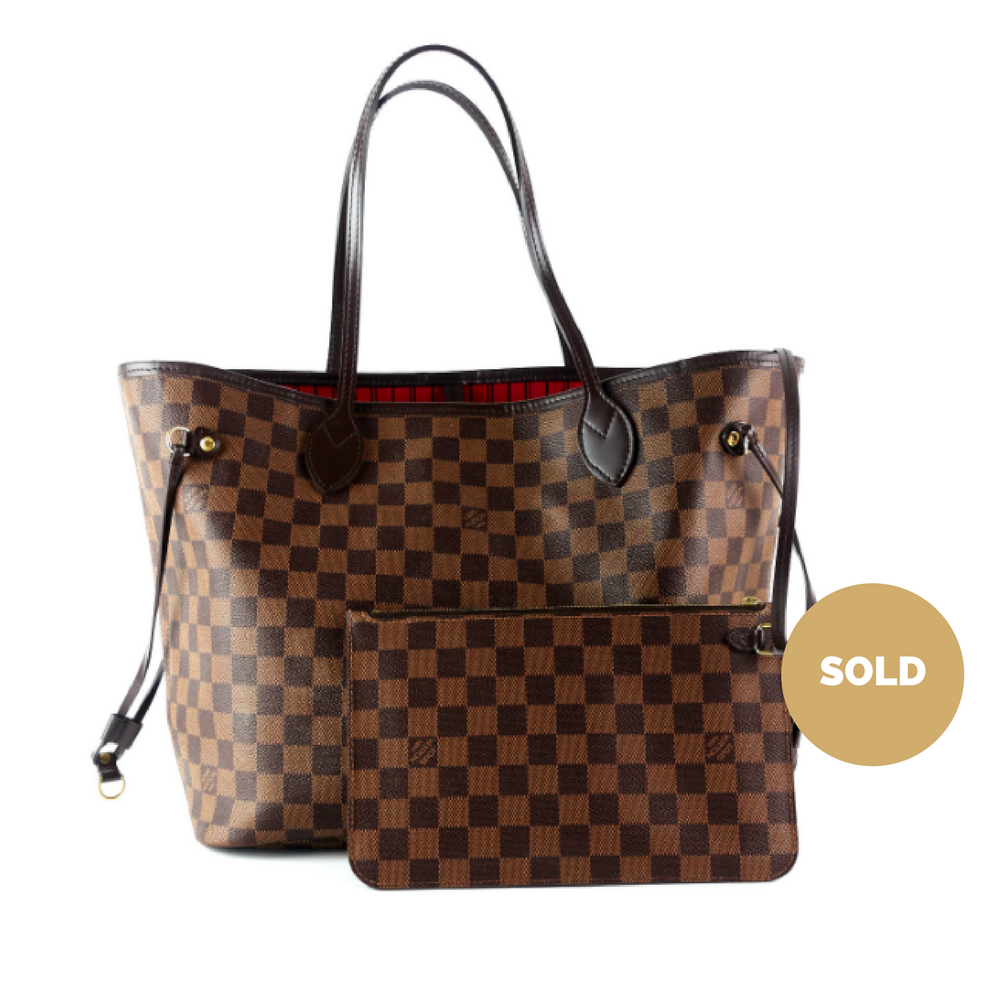Louis Vuitto Neverfull MM Damier EbÃ¨ne Canvas Tote Bag with Pouch