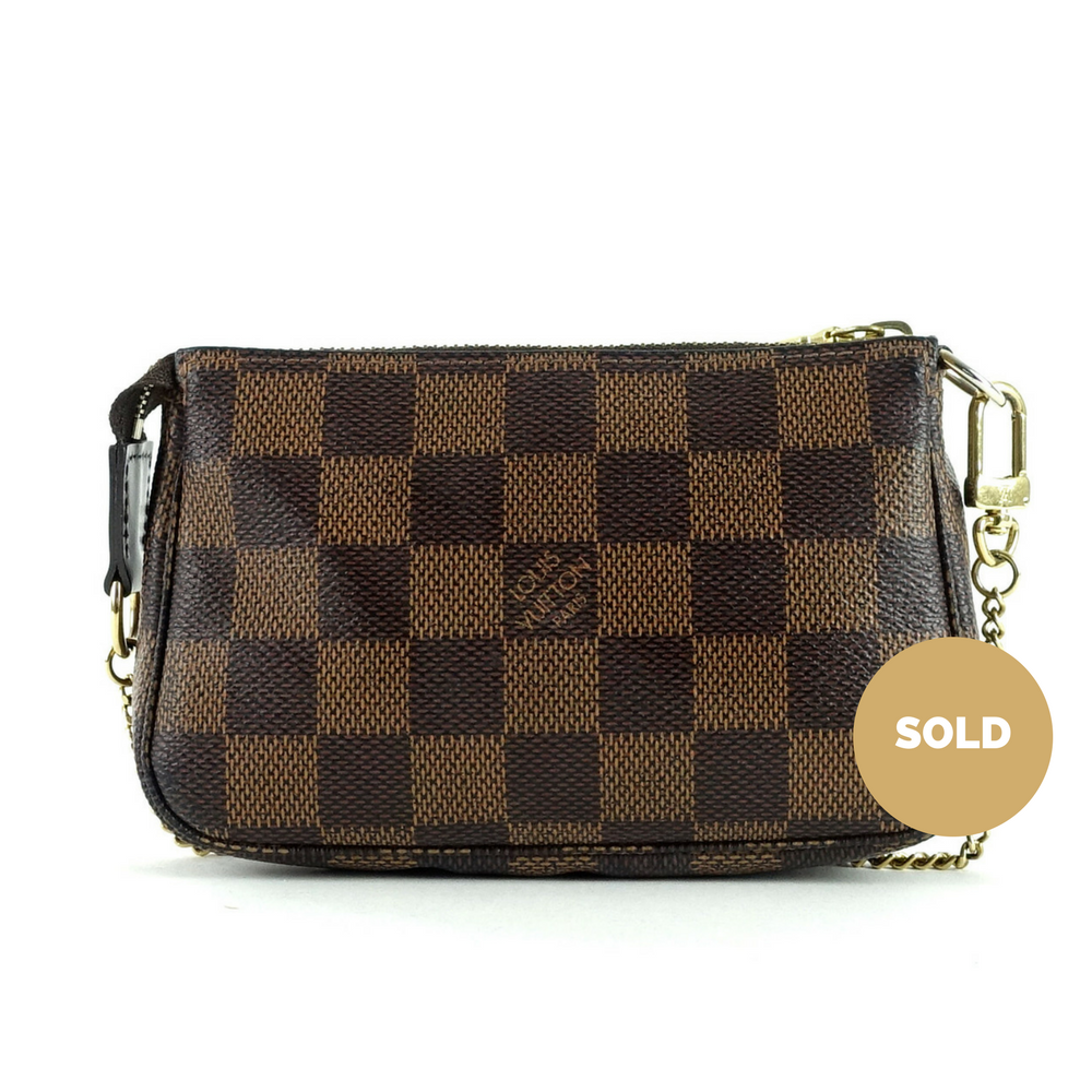 Louis Vuitto Mini Pochette Accessoires Damier EbÃ¨ne Canvas Evening Bag