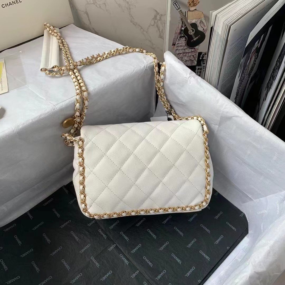 CHLFlapbag With Chain White For Women, Women’s Bags 8.3in/21cm