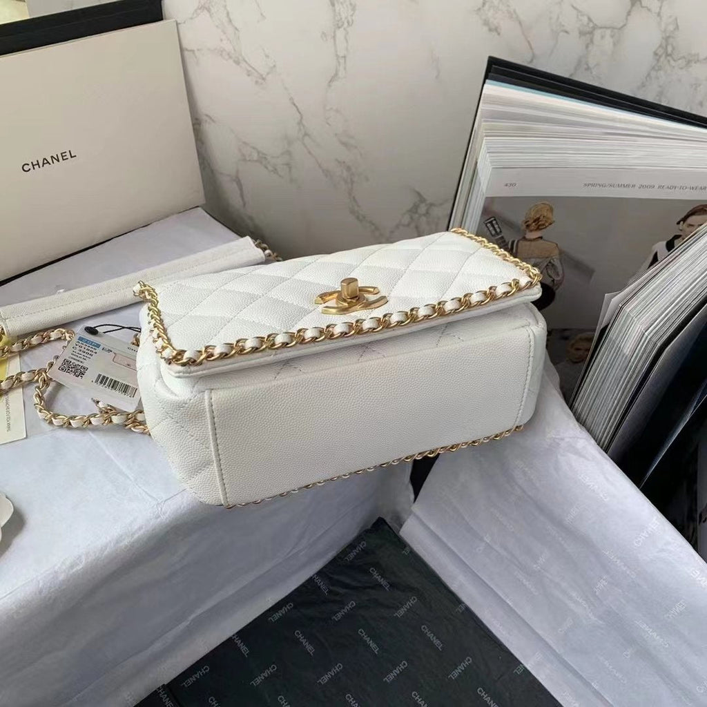 CHLFlapbag With Chain White For Women, Women’s Bags 8.3in/21cm