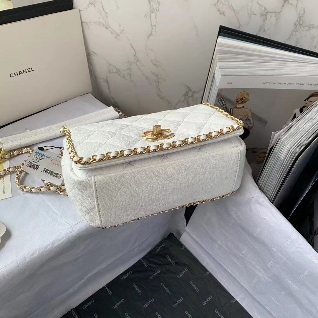 CHLFlapbag With Chain White For Women, Women’s Bags 8.3in/21cm