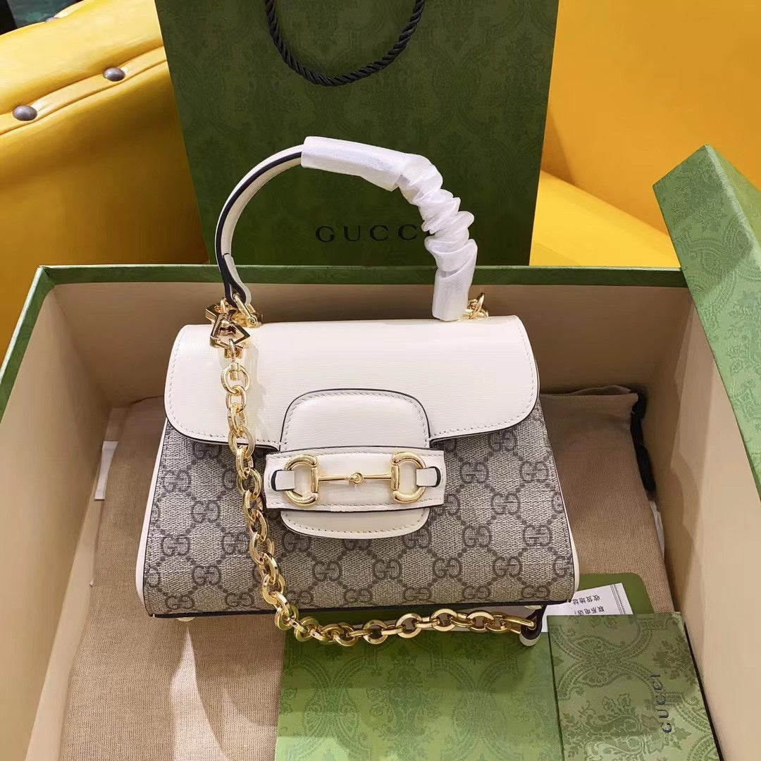 gg Horsebit 1955 Mini Bag White For Women, Women’s Bags 8.7in/22cm gg ‎703848 92TCK 9761