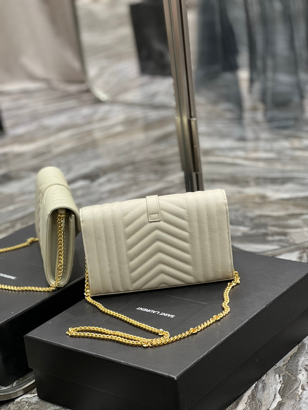 YSSL Envelope Small Chain Bag White For Women, Women’s Bags 8.6in/22cm YSL