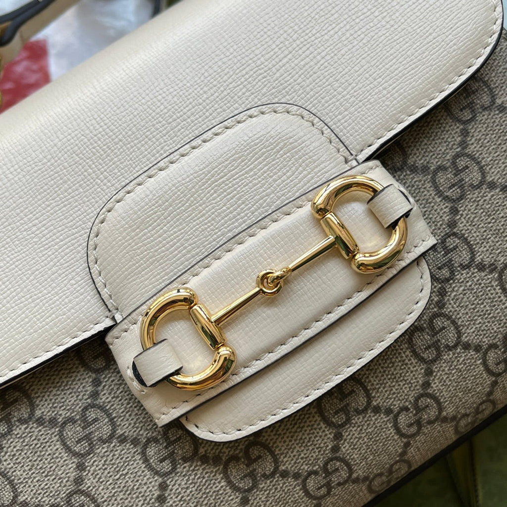 Glami OphiGLAMIa Glami Horsebit 1955 Mini Bag White And Beige For Women, Women’s Bags 8.6in/22cm Glami