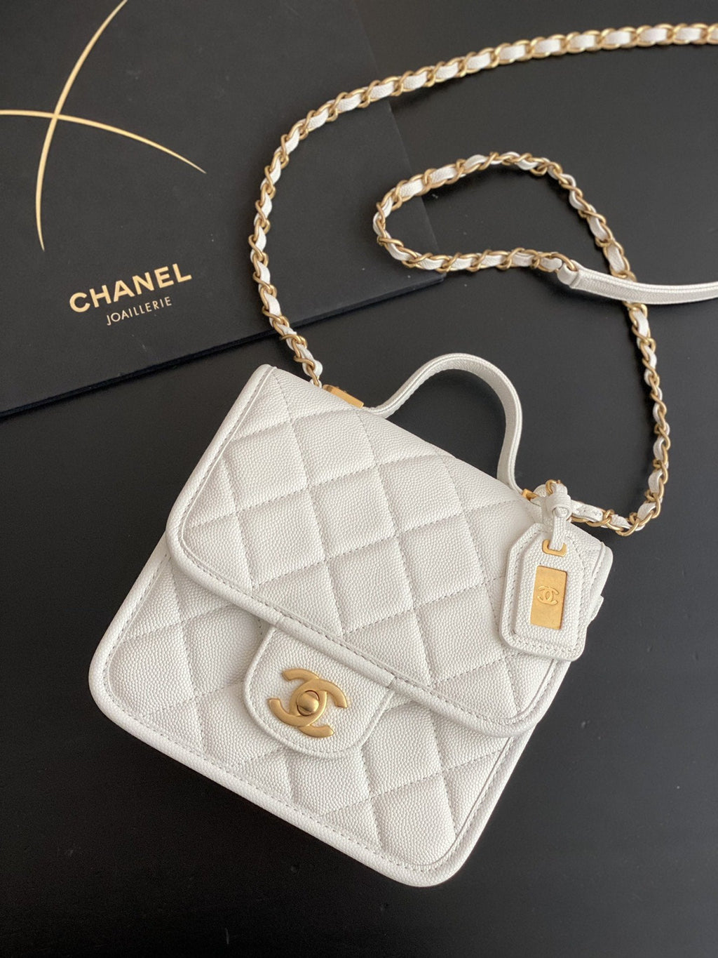 CHLSmall Flap Bag With Top Handle White For Women, Women’s Bags 8.1in/20.5cm