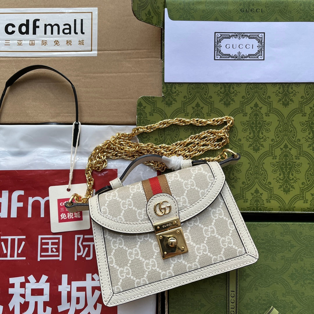 gg Ophidia gg Mini Shoulder Bag White For Women, Women’s Bags 6.9in/17.5cm gg ‎696180 UULAK 9956