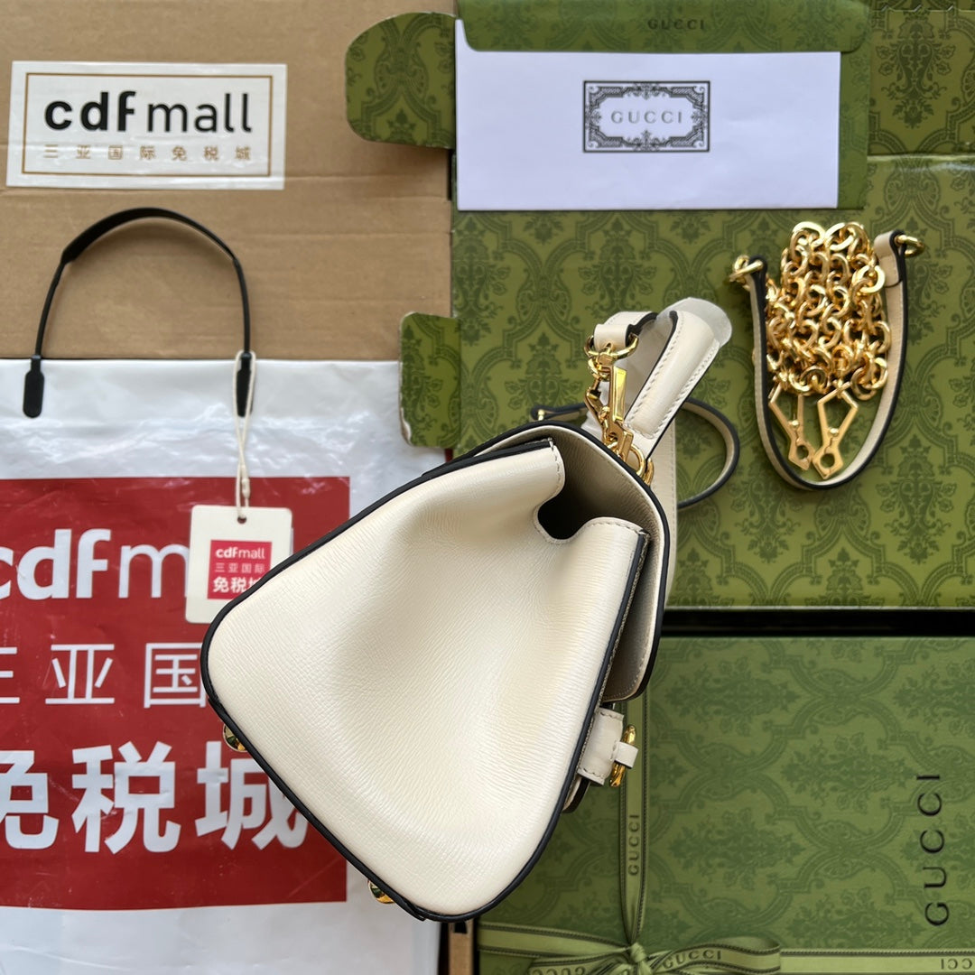 Glami OphiGLAMIa Glami Horsebit 1955 Mini Bag White And Beige For Women, Women’s Bags 8.6in/22cm Glami