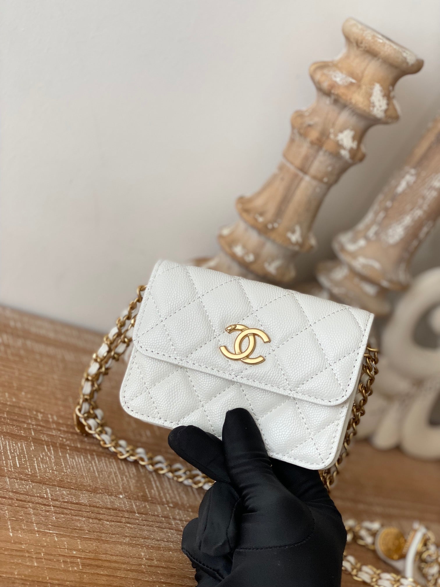 CHL Clutch With Chain White For Women, Women’s Bags 4.8in/12.3cm