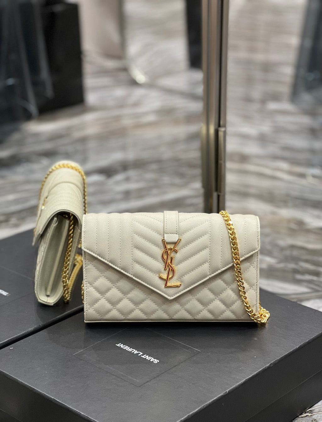 YSSL Envelope Small Chain Bag White For Women, Women’s Bags 8.6in/22cm YSL