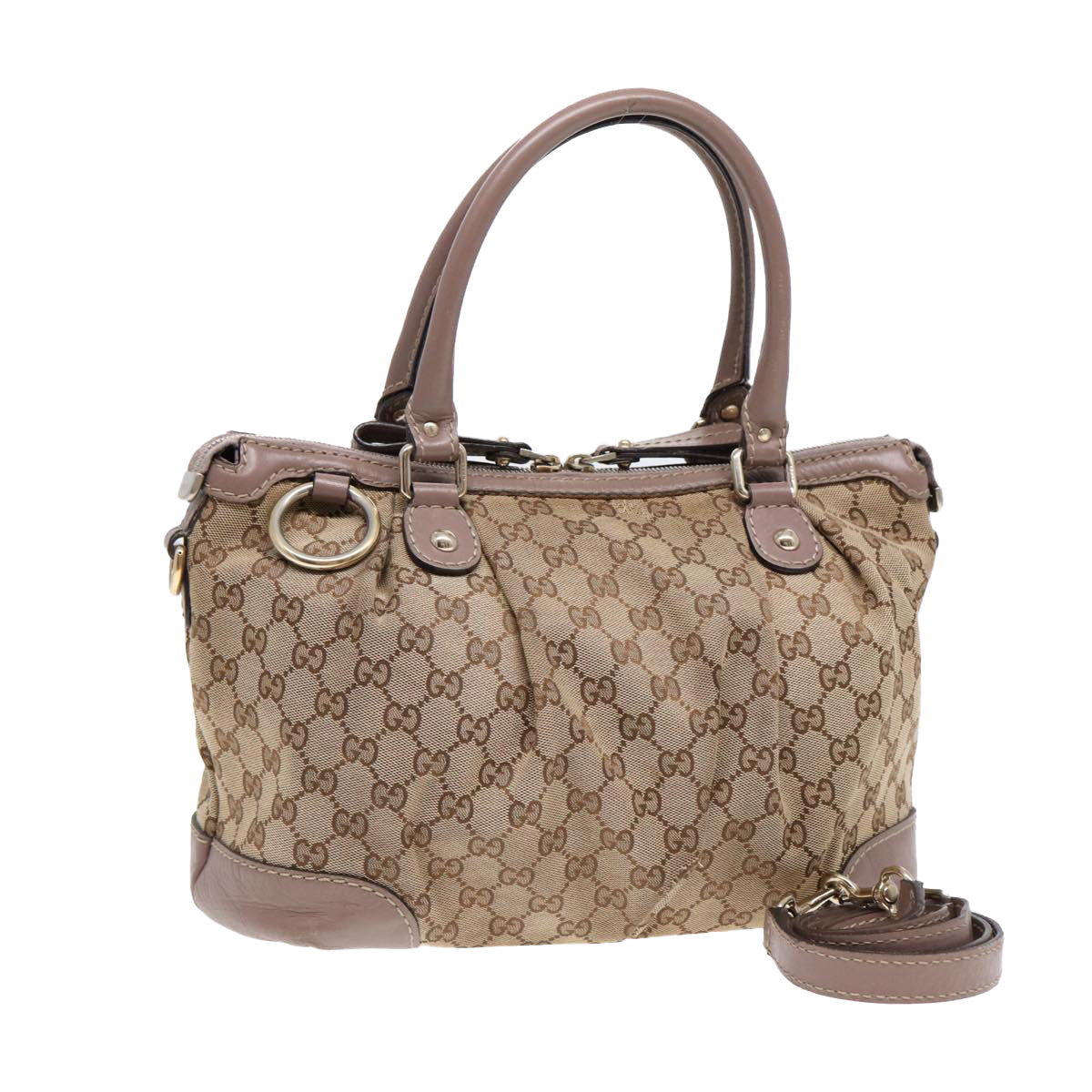 GUCCI GG Canvas Hand Bag 2way Beige Gold tb1123