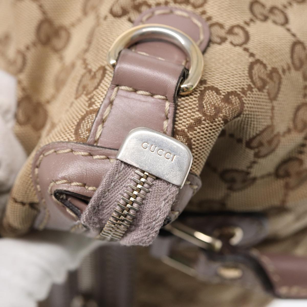 GUCCI GG Canvas Hand Bag 2way Beige Gold tb1123