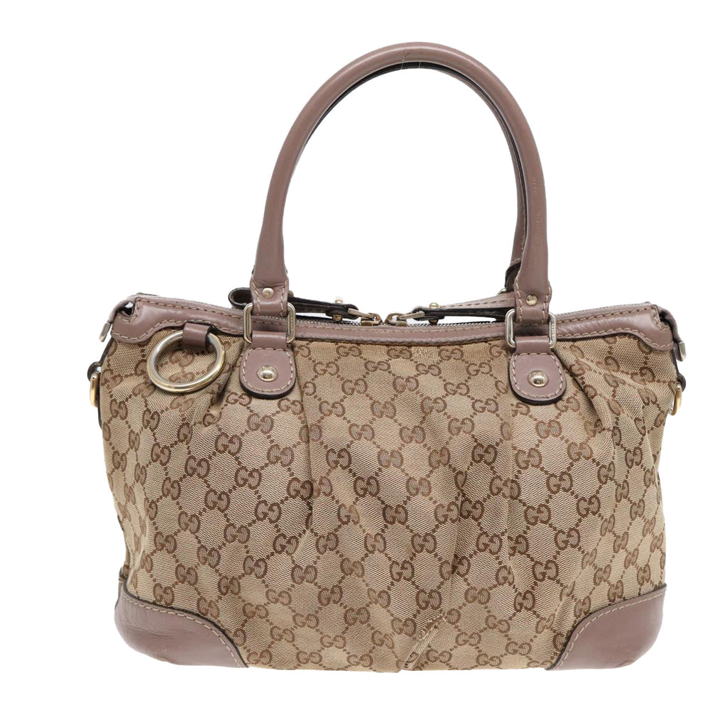 GUCCI GG Canvas Hand Bag 2way Beige Gold tb1123