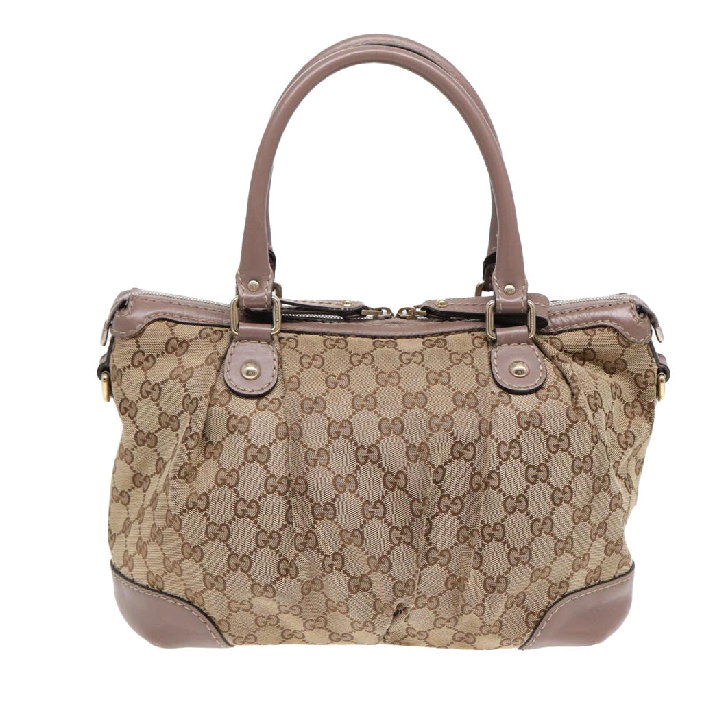 GUCCI GG Canvas Hand Bag 2way Beige Gold tb1123