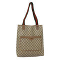 GUCCI GG Supreme Web Sherry Line Tote Bag PVC Leather Beige Red tb1124