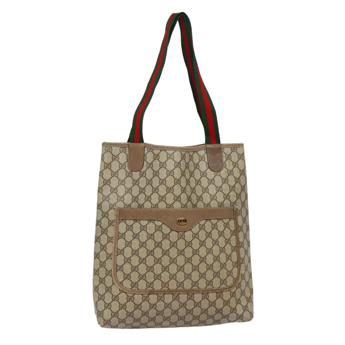 GUCCI GG Supreme Web Sherry Line Tote Bag PVC Leather Beige Red tb1124