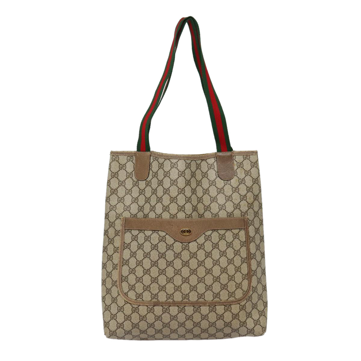 GUCCI GG Supreme Web Sherry Line Tote Bag PVC Leather Beige Red tb1124