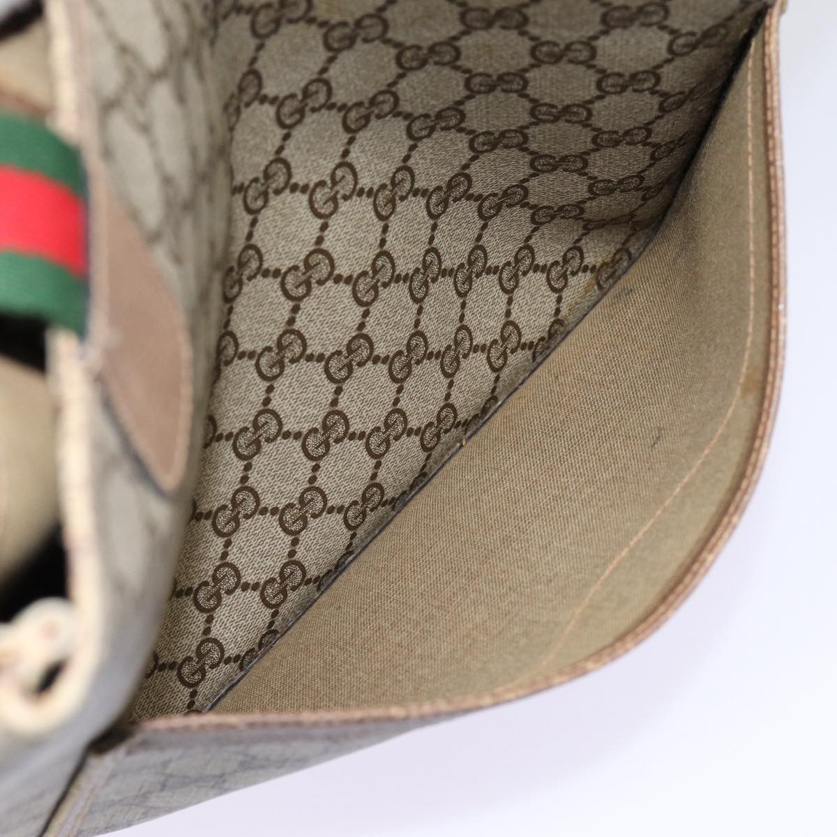 GUCCI GG Supreme Web Sherry Line Tote Bag PVC Leather Beige Red tb1124