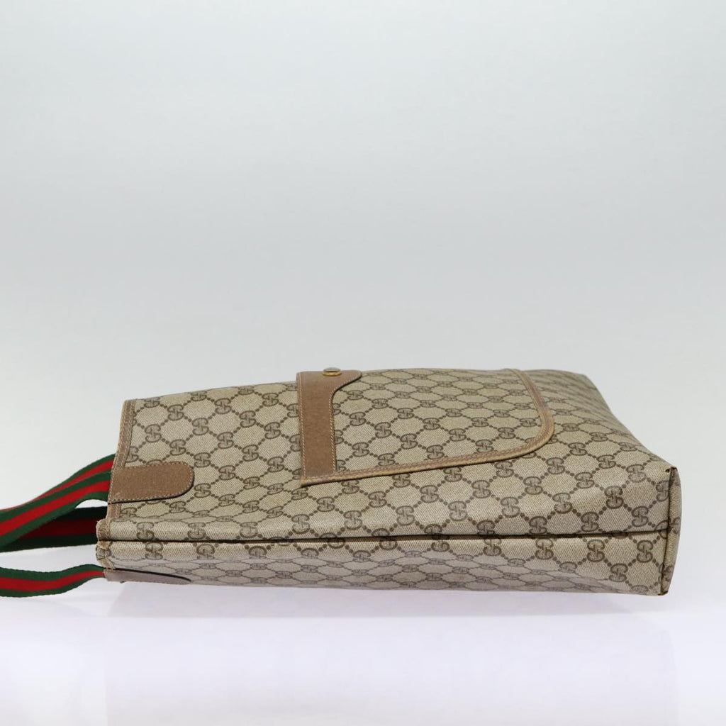 GUCCI GG Supreme Web Sherry Line Tote Bag PVC Leather Beige Red tb1124