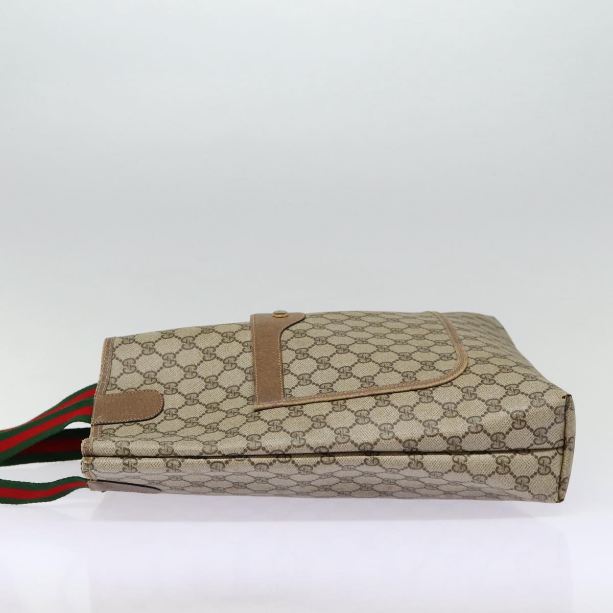 GUCCI GG Supreme Web Sherry Line Tote Bag PVC Leather Beige Red tb1124