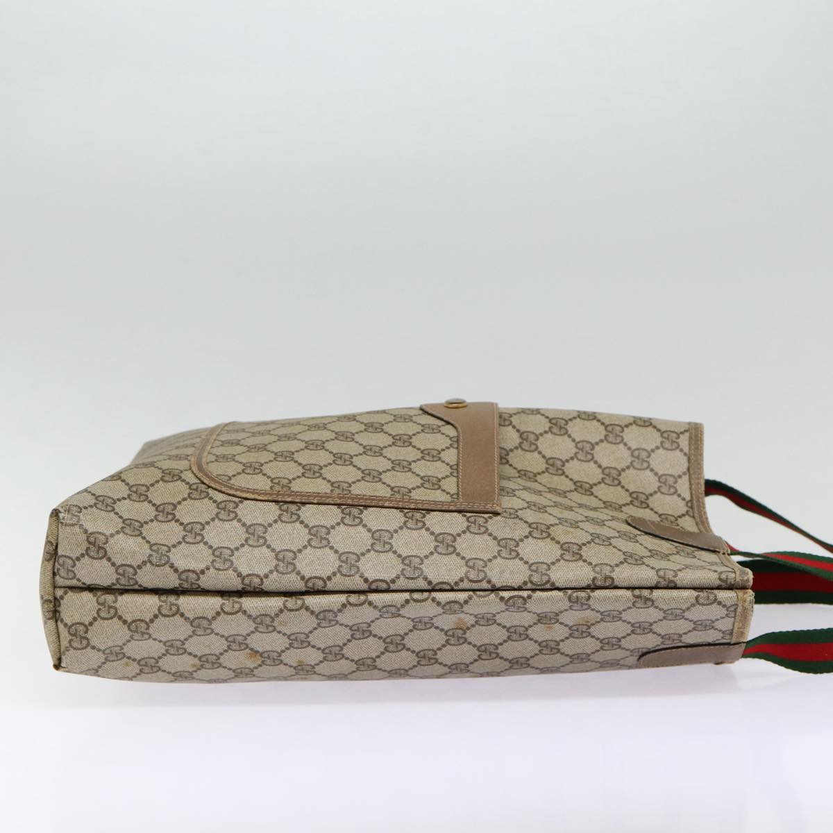 GUCCI GG Supreme Web Sherry Line Tote Bag PVC Leather Beige Red tb1124