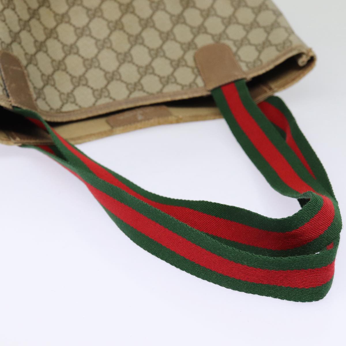 GUCCI GG Supreme Web Sherry Line Tote Bag PVC Leather Beige Red tb1124