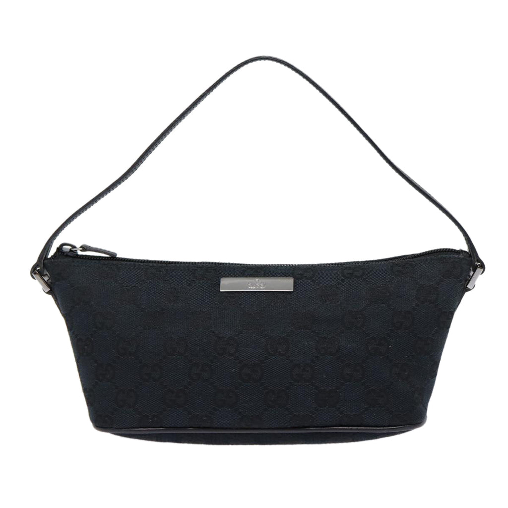GUCCI GG Canvas hand Pouch Black Silver 07198 tb1126